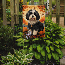 Load image into Gallery viewer, Havanese Fall Garden Flag – Dog Surrounded by Pumpkins &amp; Autumn Leaves