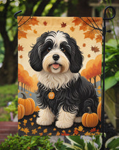 Load image into Gallery viewer, Havanese Fall Garden Flag – Dog Surrounded by Pumpkins &amp; Autumn Leaves
