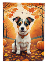 Load image into Gallery viewer, Jack Russell Terrier Fall Garden Flag – Dog Surrounded by Pumpkins &amp; Autumn Leaves