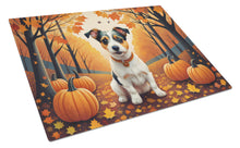 Load image into Gallery viewer, Jack Russell Terrier Fall Glass Cutting Boards – Durable, Decorative Kitchen Art Large