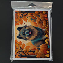 Load image into Gallery viewer, Keeshond Fall Greeting Cards -  Blank Note Cards – 8-Pack of Artist-Designed Cards with Envelopes