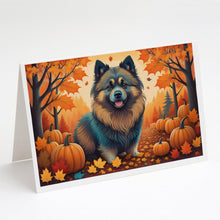 Load image into Gallery viewer, Keeshond Fall Greeting Cards -  Blank Note Cards – 8-Pack of Artist-Designed Cards with Envelopes