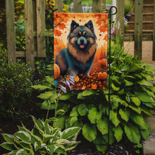 Load image into Gallery viewer, Keeshond Fall Garden Flag – Dog Surrounded by Pumpkins &amp; Autumn Leaves