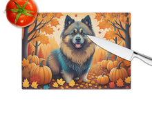 Load image into Gallery viewer, Keeshond Fall Glass Cutting Boards – Durable, Decorative Kitchen Art Large