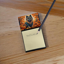 Load image into Gallery viewer, Keeshond Fall Sticky Note Holder- Refiilable Desk Accessory Note Pad
