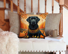 Load image into Gallery viewer, Black Labrador Retriever Fall Throw Pillow - 14x14 Decorative Pillow – Art for Your Home &amp; Patio