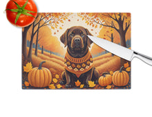 Load image into Gallery viewer, Chocolate Labrador Retriever Fall Glass Cutting Boards – Durable, Decorative Kitchen Art Large