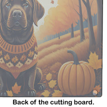 Load image into Gallery viewer, Chocolate Labrador Retriever Fall Glass Cutting Boards – Durable, Decorative Kitchen Art Large