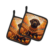 Load image into Gallery viewer, Chocolate Labrador Retriever Fall Pot Holders - Set of 2 Decorative Kitchen Helpers | Made in the USA