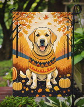 Load image into Gallery viewer, Yellow Labrador Retriever Fall Garden Flag – Dog Surrounded by Pumpkins &amp; Autumn Leaves