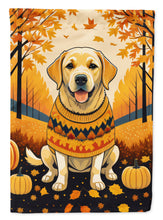 Load image into Gallery viewer, Yellow Labrador Retriever Fall Garden Flag – Dog Surrounded by Pumpkins &amp; Autumn Leaves
