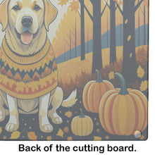 Load image into Gallery viewer, Yellow Labrador Retriever Fall Glass Cutting Boards – Durable, Decorative Kitchen Art Large