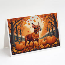 Load image into Gallery viewer, Red Miniature Pinscher Fall Greeting Cards -  Blank Note Cards – 8-Pack of Artist-Designed Cards with Envelopes