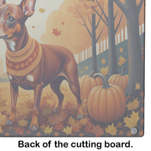 Load image into Gallery viewer, Red Miniature Pinscher Fall Glass Cutting Boards – Durable, Decorative Kitchen Art Large