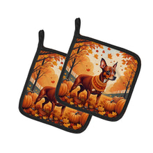 Load image into Gallery viewer, Red Miniature Pinscher Fall Pot Holders - Set of 2 Decorative Kitchen Helpers | Made in the USA
