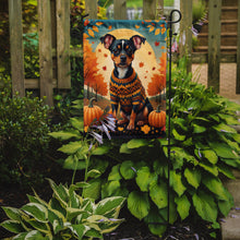 Load image into Gallery viewer, Miniature Pinscher Fall Garden Flag – Dog Surrounded by Pumpkins &amp; Autumn Leaves