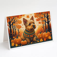 Load image into Gallery viewer, Norwich Terrier Fall Greeting Cards -  Blank Note Cards – 8-Pack of Artist-Designed Cards with Envelopes