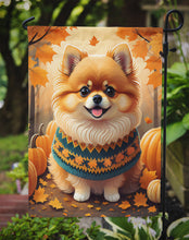 Load image into Gallery viewer, Pomeranian Fall Garden Flag – Dog Surrounded by Pumpkins &amp; Autumn Leaves