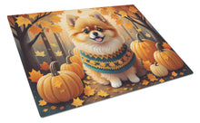 Load image into Gallery viewer, Pomeranian Fall Glass Cutting Boards – Durable, Decorative Kitchen Art Large