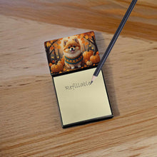 Load image into Gallery viewer, Pomeranian Fall Sticky Note Holder- Refiilable Desk Accessory Note Pad