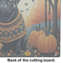 Load image into Gallery viewer, Black Pug Fall Glass Cutting Boards – Durable, Decorative Kitchen Art Large