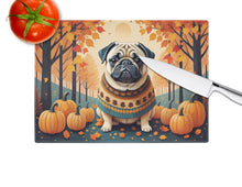 Load image into Gallery viewer, Fawn Pug Fall Glass Cutting Boards – Durable, Decorative Kitchen Art Large