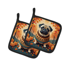 Load image into Gallery viewer, Fawn Pug Fall Pot Holders - Set of 2 Decorative Kitchen Helpers | Made in the USA