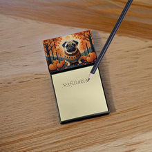 Load image into Gallery viewer, Fawn Pug Fall Sticky Note Holder- Refiilable Desk Accessory Note Pad