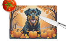 Load image into Gallery viewer, Rottweiler Fall Glass Cutting Boards – Durable, Decorative Kitchen Art Large