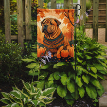 Load image into Gallery viewer, Shar Pei Fall Garden Flag – Dog Surrounded by Pumpkins &amp; Autumn Leaves
