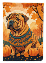 Load image into Gallery viewer, Shar Pei Fall Garden Flag – Dog Surrounded by Pumpkins &amp; Autumn Leaves