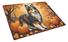 Load image into Gallery viewer, Sheltie Fall Glass Cutting Boards – Durable, Decorative Kitchen Art Large
