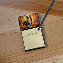 Load image into Gallery viewer, Sheltie Fall Sticky Note Holder- Refiilable Desk Accessory Note Pad