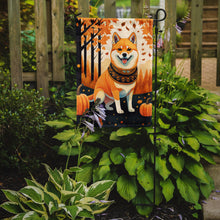 Load image into Gallery viewer, Shiba Inu Fall Garden Flag – Dog Surrounded by Pumpkins &amp; Autumn Leaves