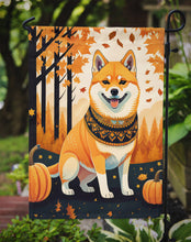 Load image into Gallery viewer, Shiba Inu Fall Garden Flag – Dog Surrounded by Pumpkins &amp; Autumn Leaves