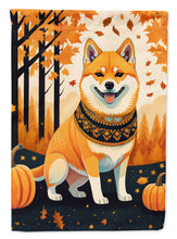 Load image into Gallery viewer, Shiba Inu Fall Garden Flag – Dog Surrounded by Pumpkins &amp; Autumn Leaves