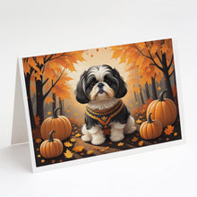 Load image into Gallery viewer, Shih Tzu Fall Greeting Cards -  Blank Note Cards – 8-Pack of Artist-Designed Cards with Envelopes