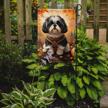 Load image into Gallery viewer, Shih Tzu Fall Garden Flag – Dog Surrounded by Pumpkins &amp; Autumn Leaves