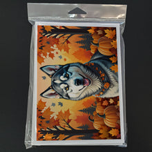 Load image into Gallery viewer, Siberian Husky Fall Greeting Cards -  Blank Note Cards – 8-Pack of Artist-Designed Cards with Envelopes