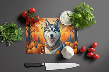 Load image into Gallery viewer, Siberian Husky Fall Glass Cutting Boards – Durable, Decorative Kitchen Art Large