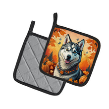 Load image into Gallery viewer, Siberian Husky Fall Pot Holders - Set of 2 Decorative Kitchen Helpers | Made in the USA