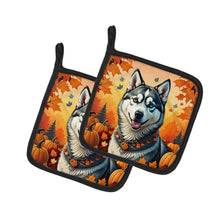 Load image into Gallery viewer, Siberian Husky Fall Pot Holders - Set of 2 Decorative Kitchen Helpers | Made in the USA