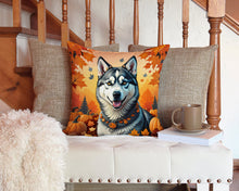 Load image into Gallery viewer, Siberian Husky Fall Throw Pillow - 14x14 Decorative Pillow – Art for Your Home &amp; Patio