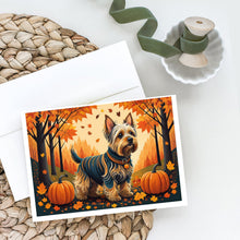 Load image into Gallery viewer, Silky Terrier Fall Greeting Cards -  Blank Note Cards – 8-Pack of Artist-Designed Cards with Envelopes
