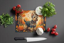 Load image into Gallery viewer, Silky Terrier Fall Glass Cutting Boards – Durable, Decorative Kitchen Art Large