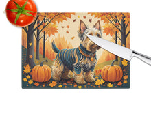 Load image into Gallery viewer, Silky Terrier Fall Glass Cutting Boards – Durable, Decorative Kitchen Art Large