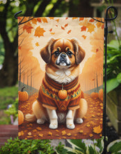 Load image into Gallery viewer, Tibetan Spaniel Fall Garden Flag – Dog Surrounded by Pumpkins &amp; Autumn Leaves