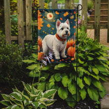 Load image into Gallery viewer, Westie Fall Garden Flag – Dog Surrounded by Pumpkins &amp; Autumn Leaves