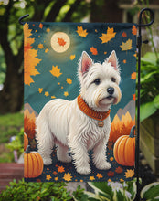 Load image into Gallery viewer, Westie Fall Garden Flag – Dog Surrounded by Pumpkins &amp; Autumn Leaves