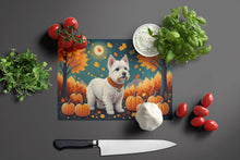 Load image into Gallery viewer, Westie Fall Glass Cutting Boards – Durable, Decorative Kitchen Art Large